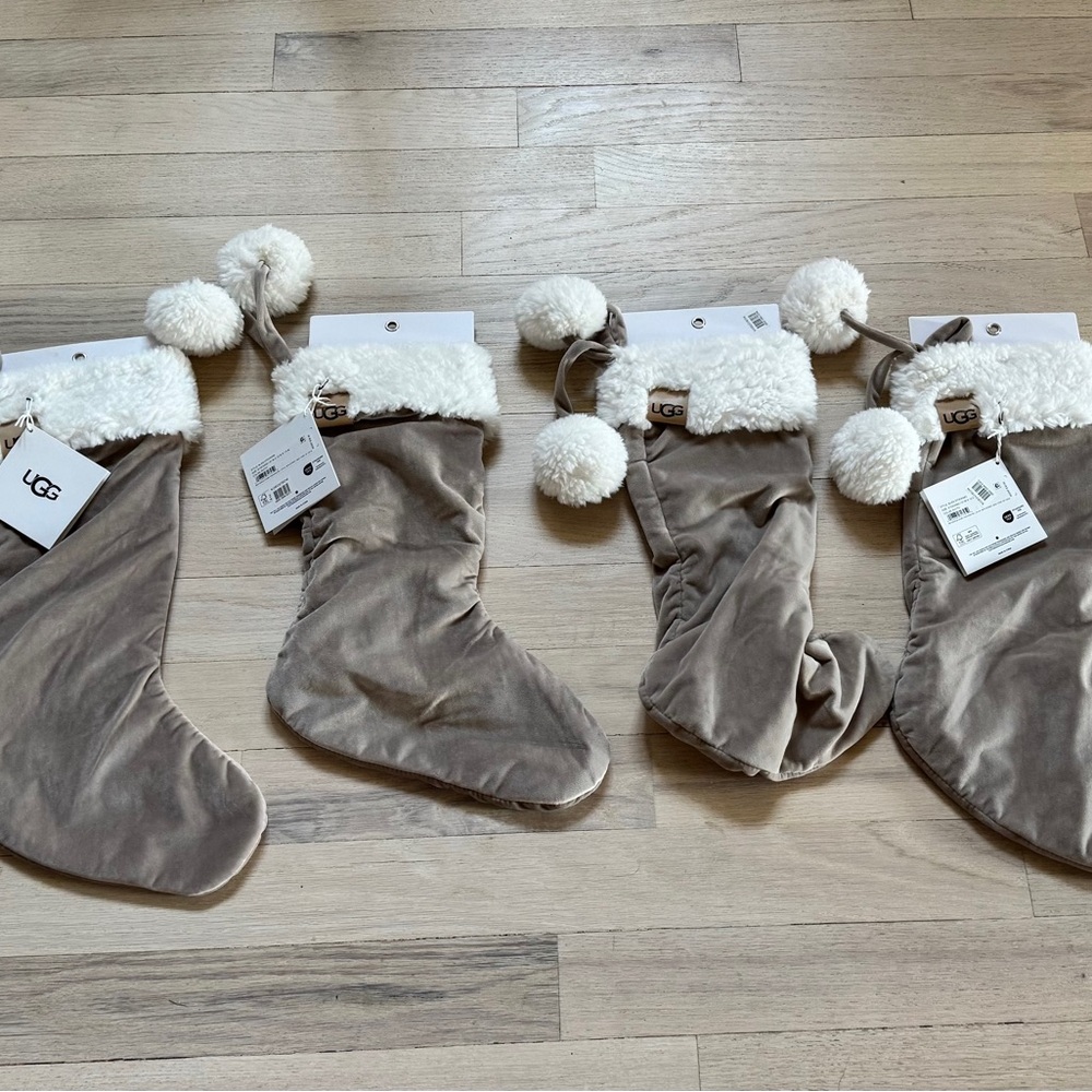 UGG Cozy Tan and Cream Stockings with Pom Poms